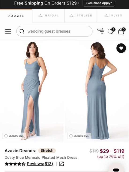 Azazie Dresses & Skirts - Azazie Dusty Blue Deandra Pleated Mermaid Maxi Dress